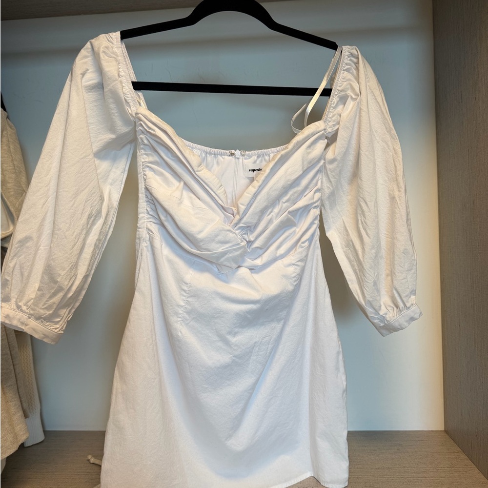 superdown White Ruched Square-Neck Mini Dress